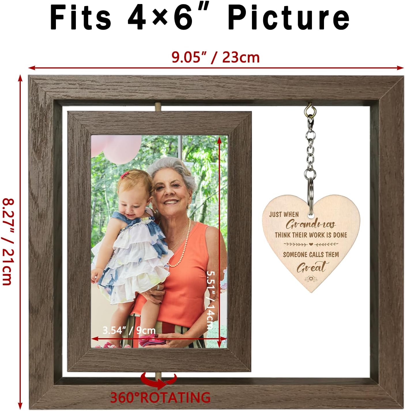 Great Grandma Gifts - Rotating Wooden Great Grandma Picture Frame for Two 4x6 Photos - Glass Cover, Gift Box Included - Just When Grandmas Think Their Work Is Done, Someone Calls Them Great