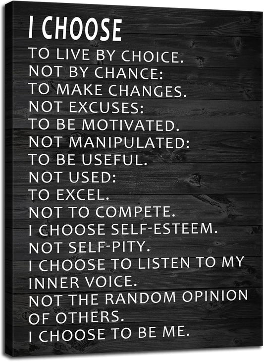 Inspirational Canvas Wall Art I Choose to Live by Choice Motivational Poster Canvas Painting For Wall Prints Quotes Artwork Framed Office Wall Decor for Bedroom Living Room[18''W X 24''H]
