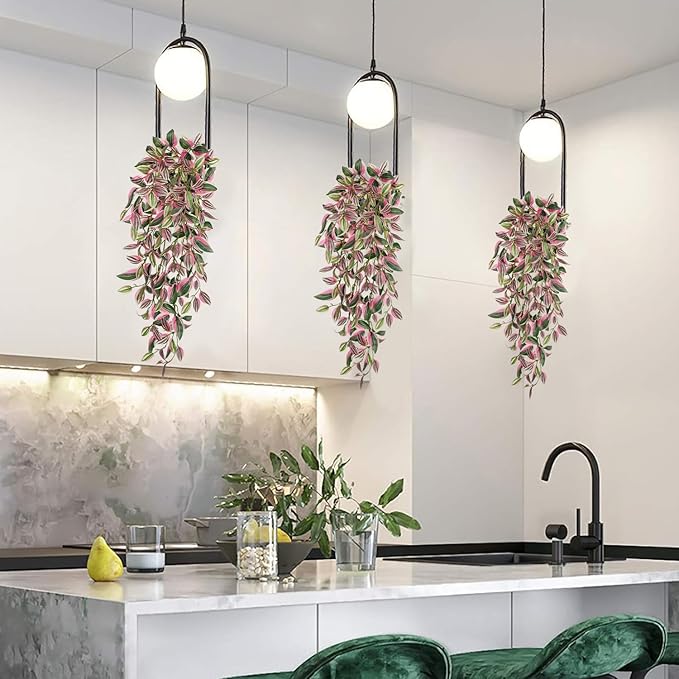 DILATATA Fake Hanging Plants Artificial Hanging Plants 22" Faux Wandering Jew Hanging Leaves Plant for Wall Shelf Home Indoor Outdoor Decor - 5 Pack