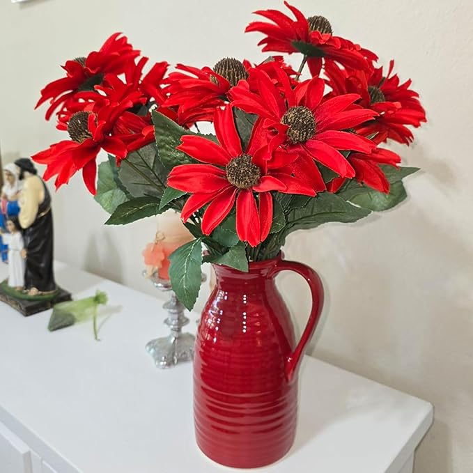 hjn hjn Farmhouse Pitcher Vase for Flowers- Ceramic Pitcher Vase Red Decorative Pitcher for Your Kitchen/Home Decor/Office/Living Room/Bookshelf/Mantel/-Red