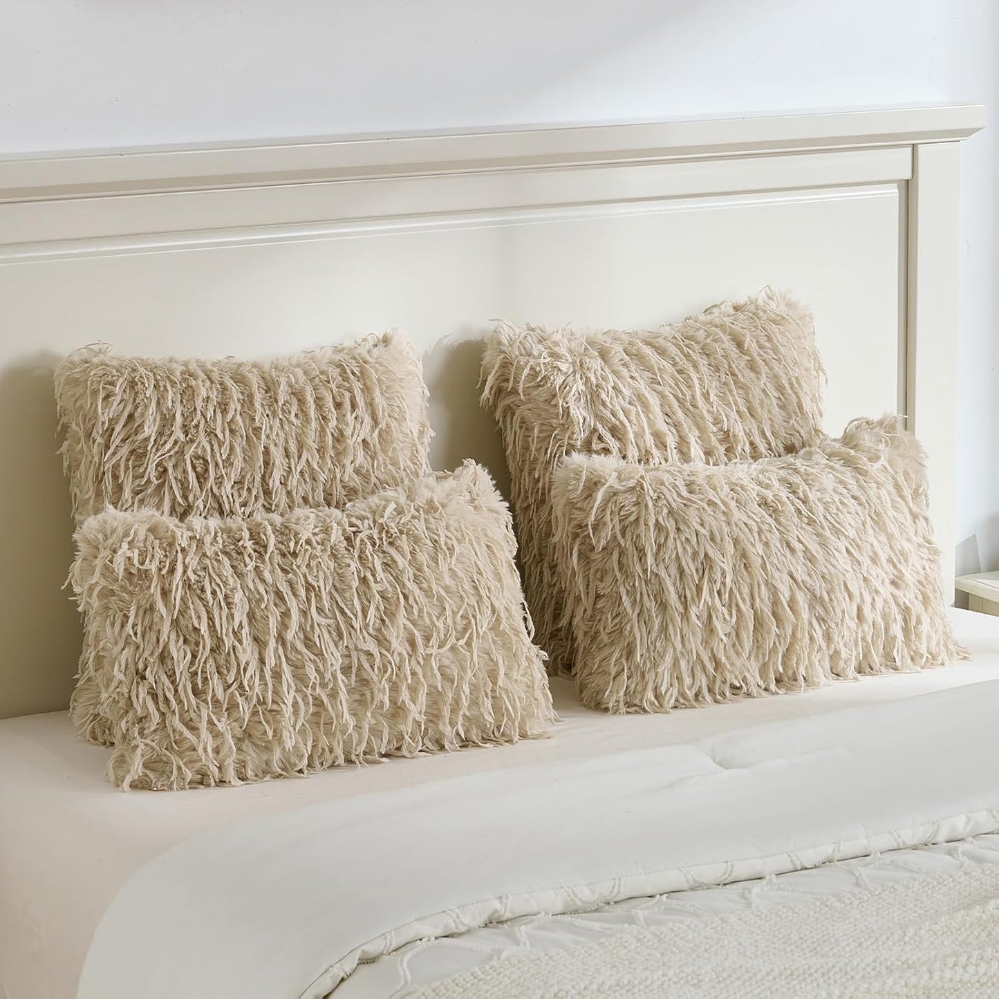 FUTEI Apricot Decorative Throw Pillow Covers 20x20 Inch Set of 2,Soft Fluffy Faux Feather Texture Cushion Cases,Modern Home Luxury Decor for Couch Bed Living Room