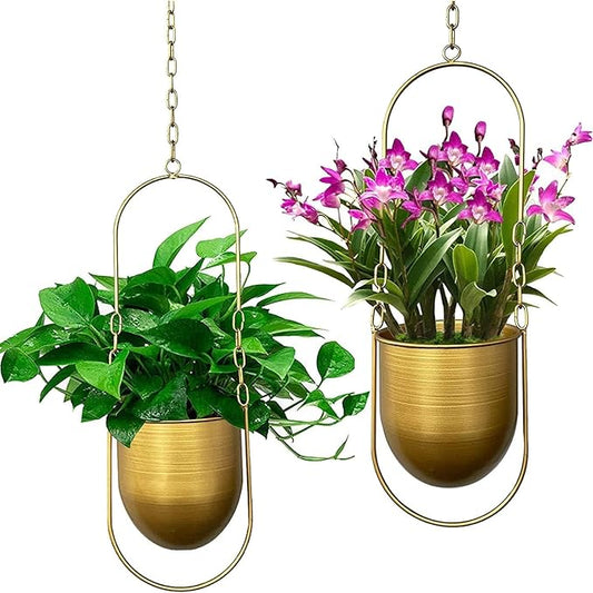 Metal Hanging Planters, Gold Hanging Planters for Indoor & Outdoor Plants, No Plant incld(Gold)