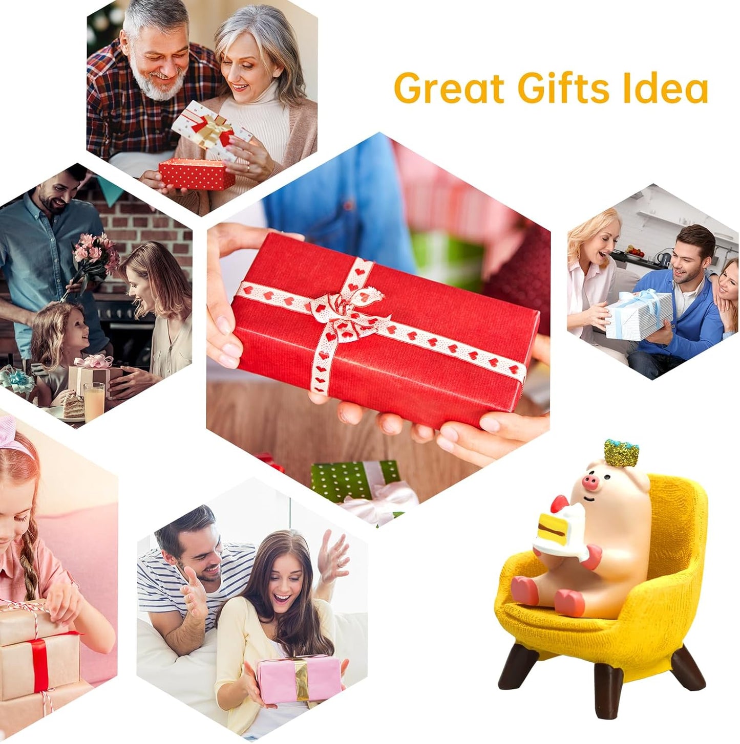 Cute Mini Pig Eating Cake Resin Figurine Apply to for Office, Home Decoration Perfect for Pig Lovers - Yellow Sofa