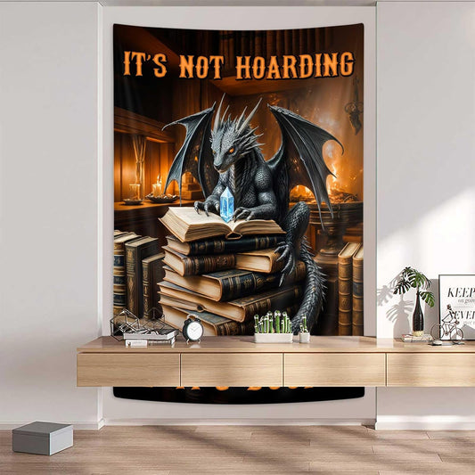 DYNH Black Book Dragon Art Tapestry,Vintage Medieval Dragon Wall Decor, It's Not Hoarding If It's Books,Wall Hanging for Book Lover Library Classroom Reading Nook Home Bedroom Living Room,40X60Inches