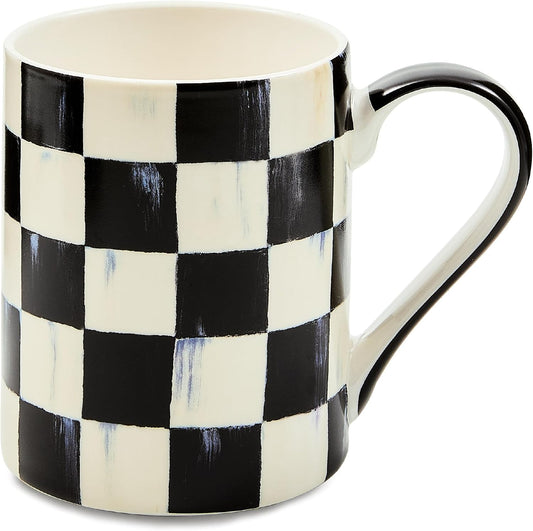 MACKENZIE-CHILDS Porcelain Mug, Tea and Coffee Mug, Black-and-White Courtly Check