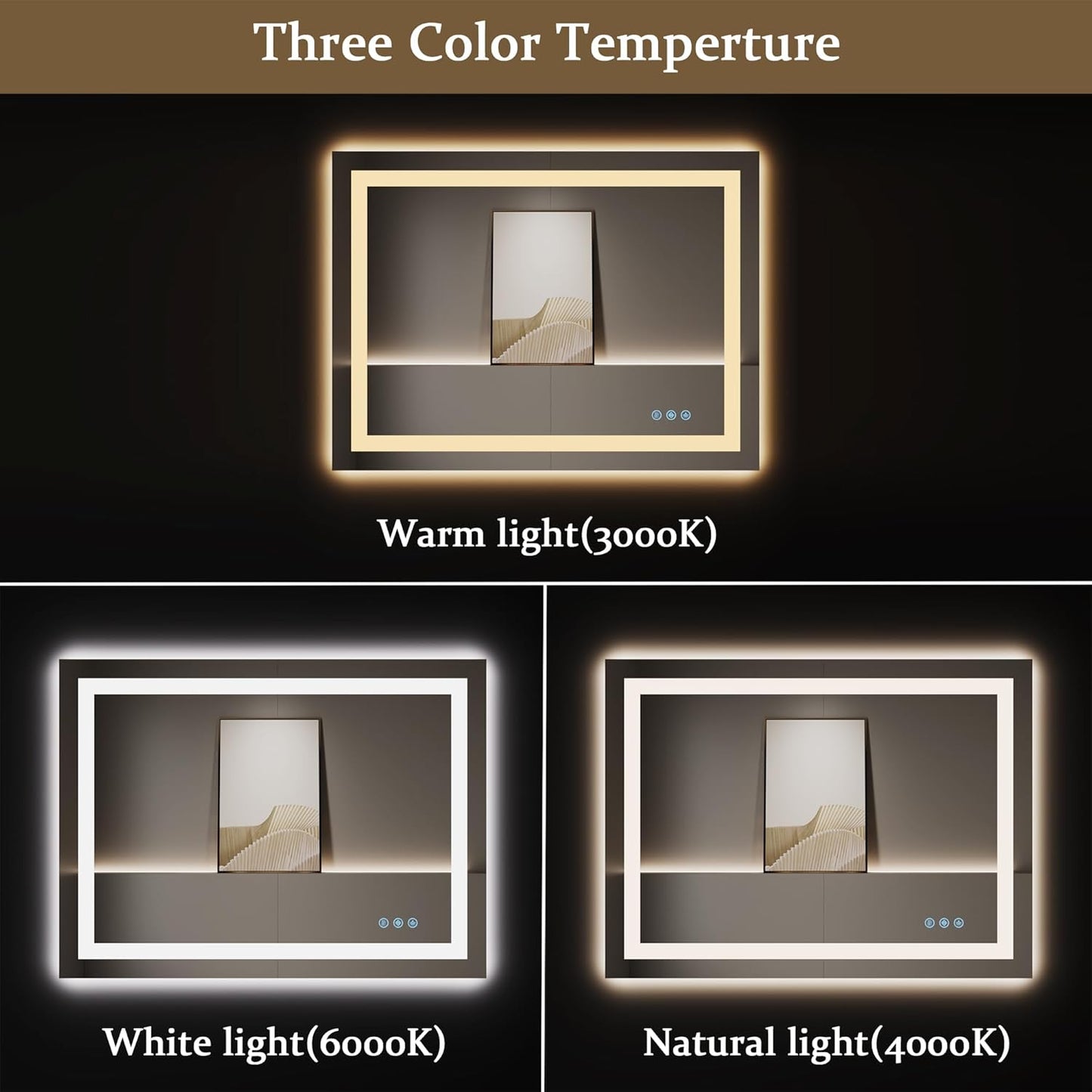 led Bathroom Mirror with Lights 24x36 inch,led Wall Mirror,Mirror led,Anti-Fog,UL Listed (Backlit and Front Lighted)