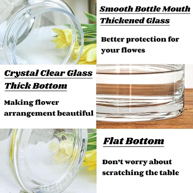BLOFLO Clear Glass Vase, 7 Inch Large Glass Vase for Flowers, Modern Thick Glass Flower Vases for Centerpieces, Decorative Glass Cylinder Hydroponic Vase for Wedding, Home, Office (Clear, 7Inch)