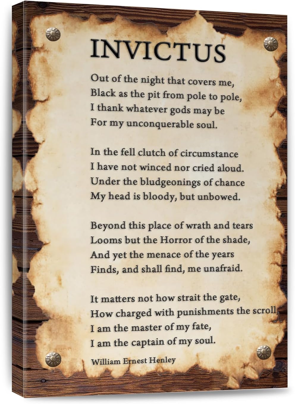 Invictus Poem Quotes Wall Art Inspirational Canvas Print Wall Decor Modern Art Motivational Poetry Poster Painting Artwork Wall Decor For Home Office Wooden Frame Ready To Hang Framed 12 * 18 Inch