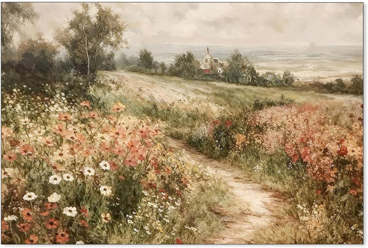 Haitunone Landscape Wildflower Wall Art Nature Botanical Floral Posters Retro Cottagecore Plant Paintings Canvas Prints for Farmhouse Living Room Wall Decor 24x36 inch Unframed