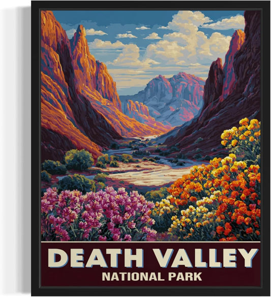 Death Valley National Park Art Print Poster, Vintage Retro Pop Art Travel Wall Art Bedroom Bathroom Living Room Decor 185 (Death Valley, 24 x 36 inches, Unframed)