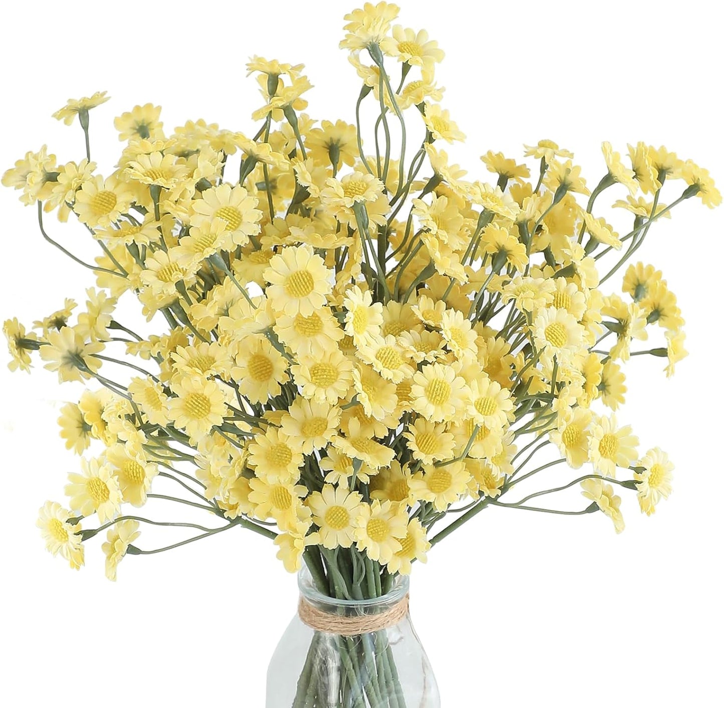 Floroom 24pcs Yellow Small Artificial Flowers Faux Silk Daisies Fake Wildflowers with Stems for DIY Wedding Bouquets Floral Arrangements Party Decor Centerpieces Decorations (Vase Not Included)