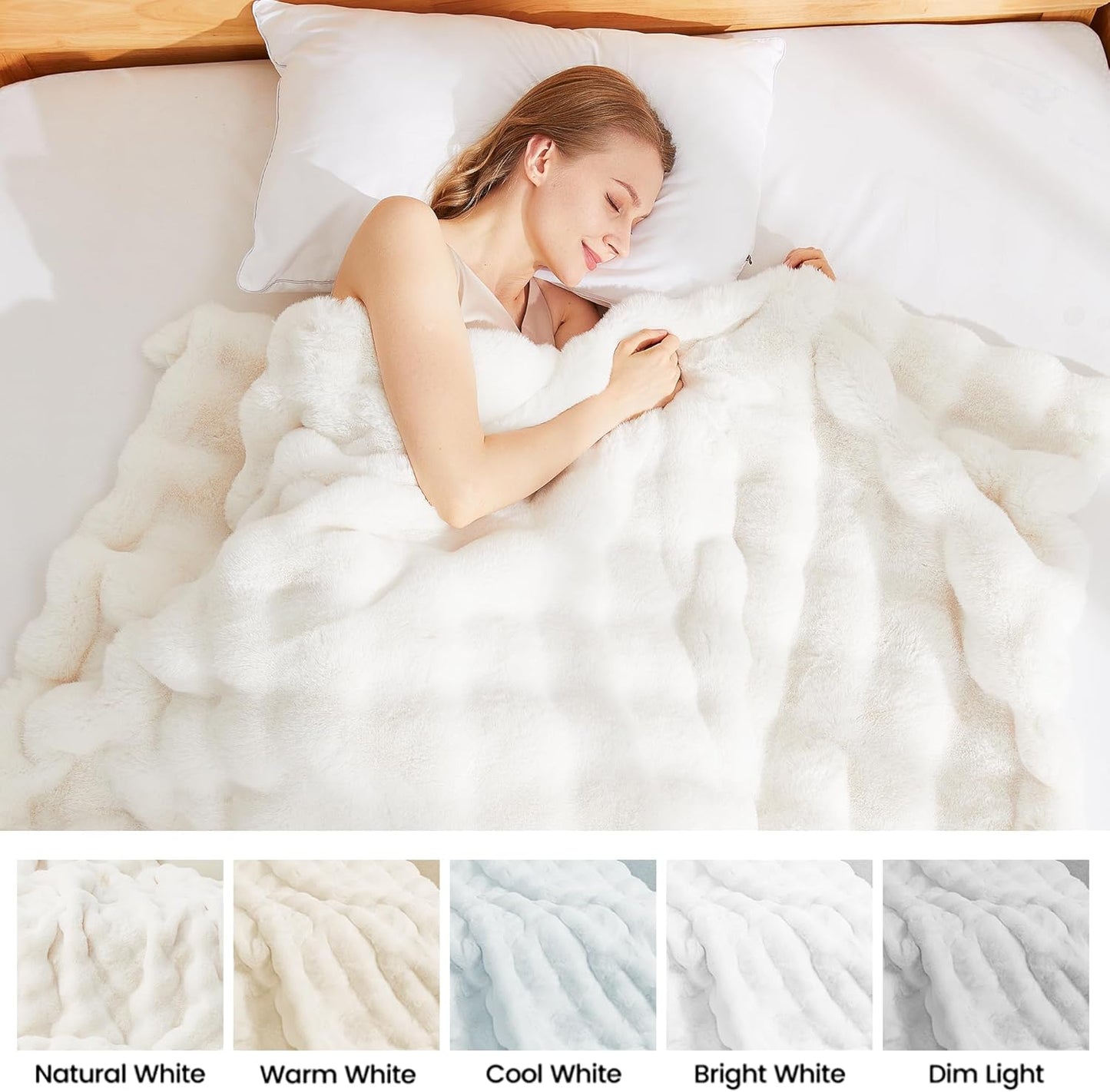 Latepis Luxury Queen Faux Fur Throw Blanket Fuzzy for Bed Soft Thick Blanket for Sofa Cute Plush Fuzzy Warm Blankets for All Seasons Ideal Gifts Furry Blankets Beige 90x90 Inch, 860gsm