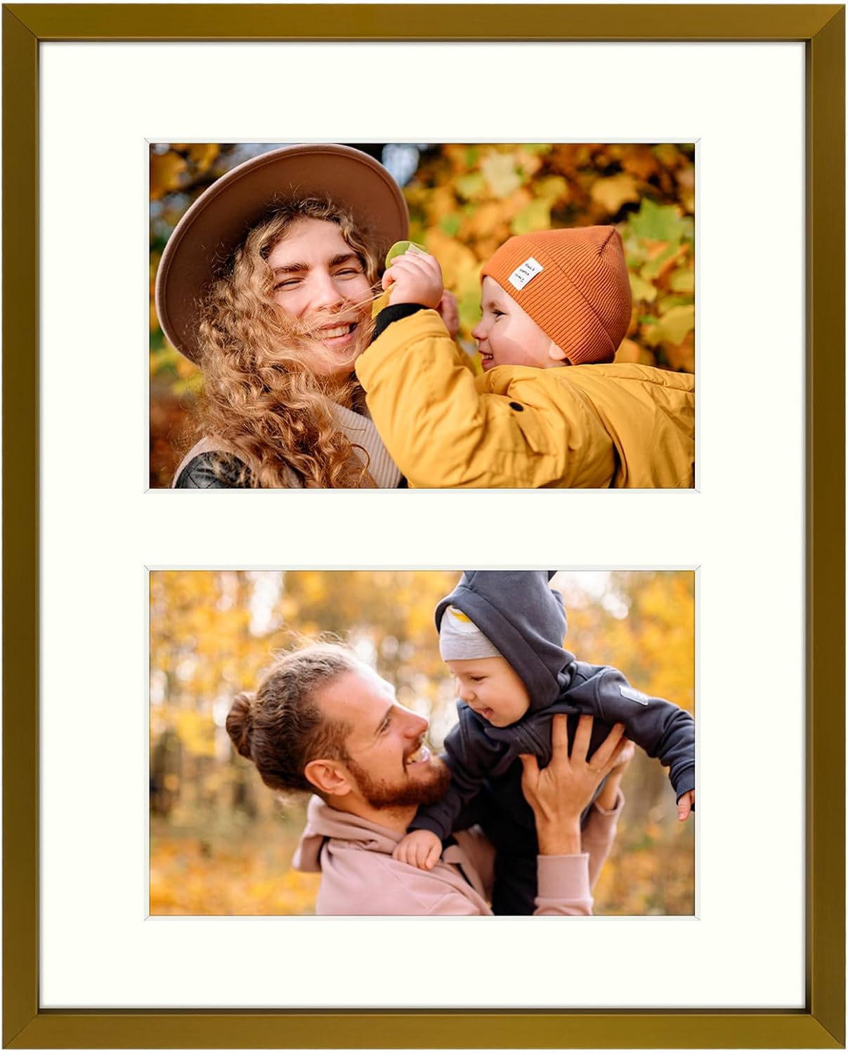 Frametory - 8x10 Aluminum Collage Picture Frame - Display 4x6 Pictures with 2 Openings Mat - Real Glass Front - with Easel Stand for Horizontal/Vertical Wall Mount - Bronze 1 Pack