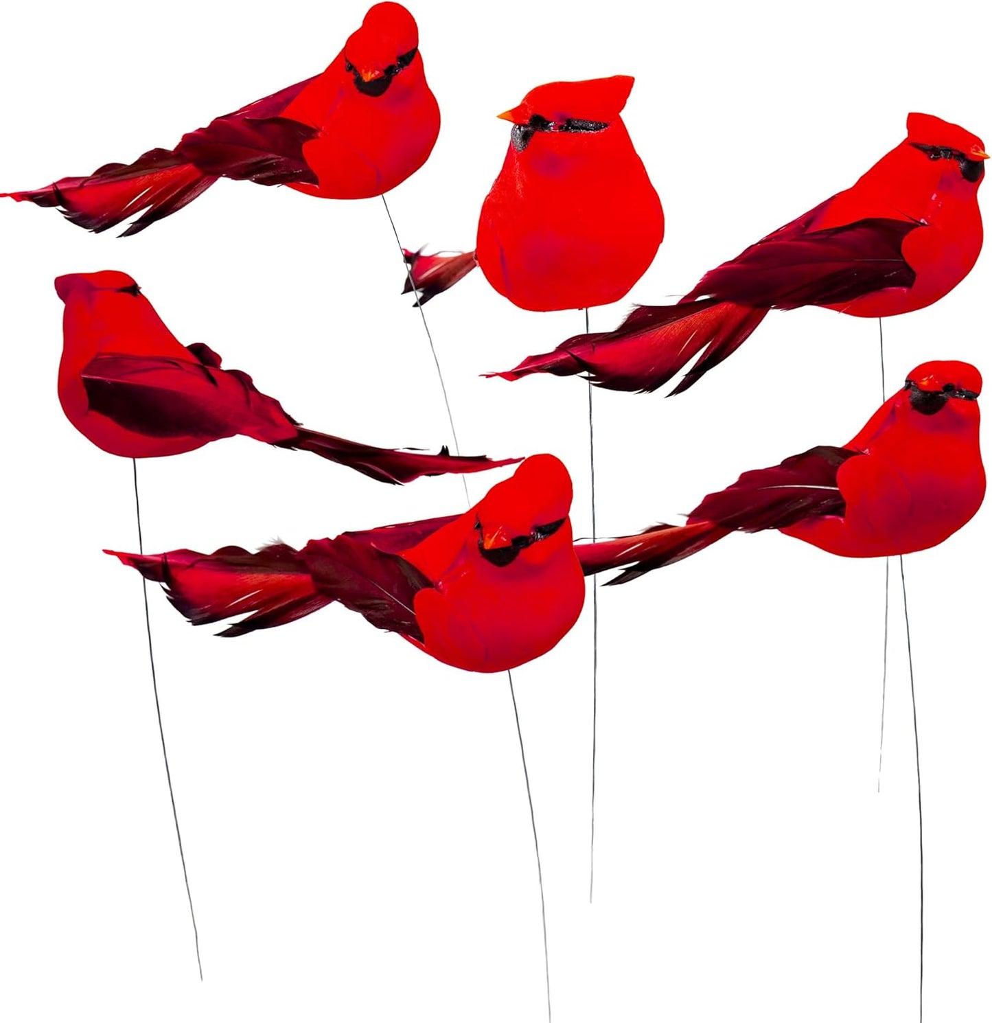 Berfutall-Cardinal Wire On Christmas Tree Ornament Decorations - Red Feathers Set of 12 Pieces Each is 5.90" Lon(E)