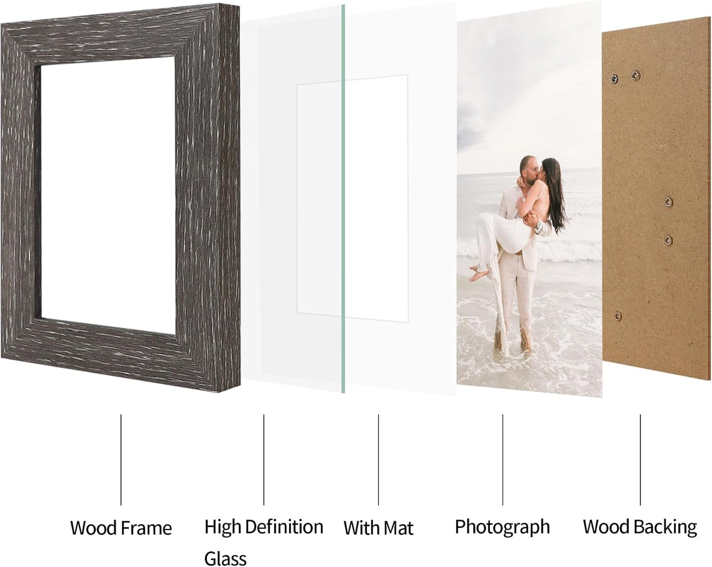 iRahmen 4x6 Picture Frame Set of 2 with HD Glass, Display Pictures 3.5x5 with Mat or 4x6 Without Mat, Rustic Wood Photo Frames for Wall Mount or Tabletop Display