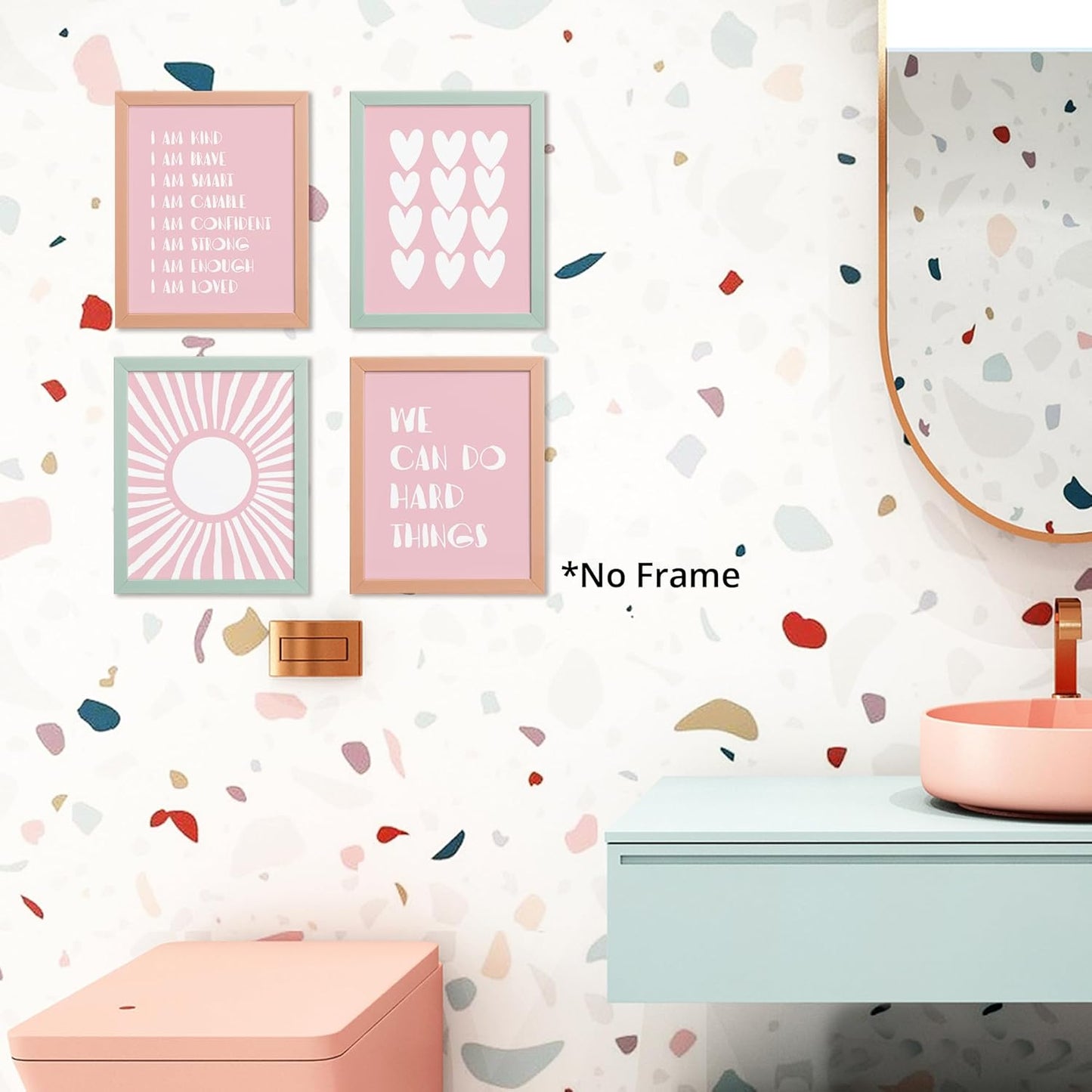 I am Kind Brave Smart Affirmations Pink Sun Sunshine Hearts Poster Prints for Girls Kids Room Playroom Decor,Girl Nursery Decorations Prints Wall Art Unframed 4pcs 8x10inches,Girls Kids Gifts