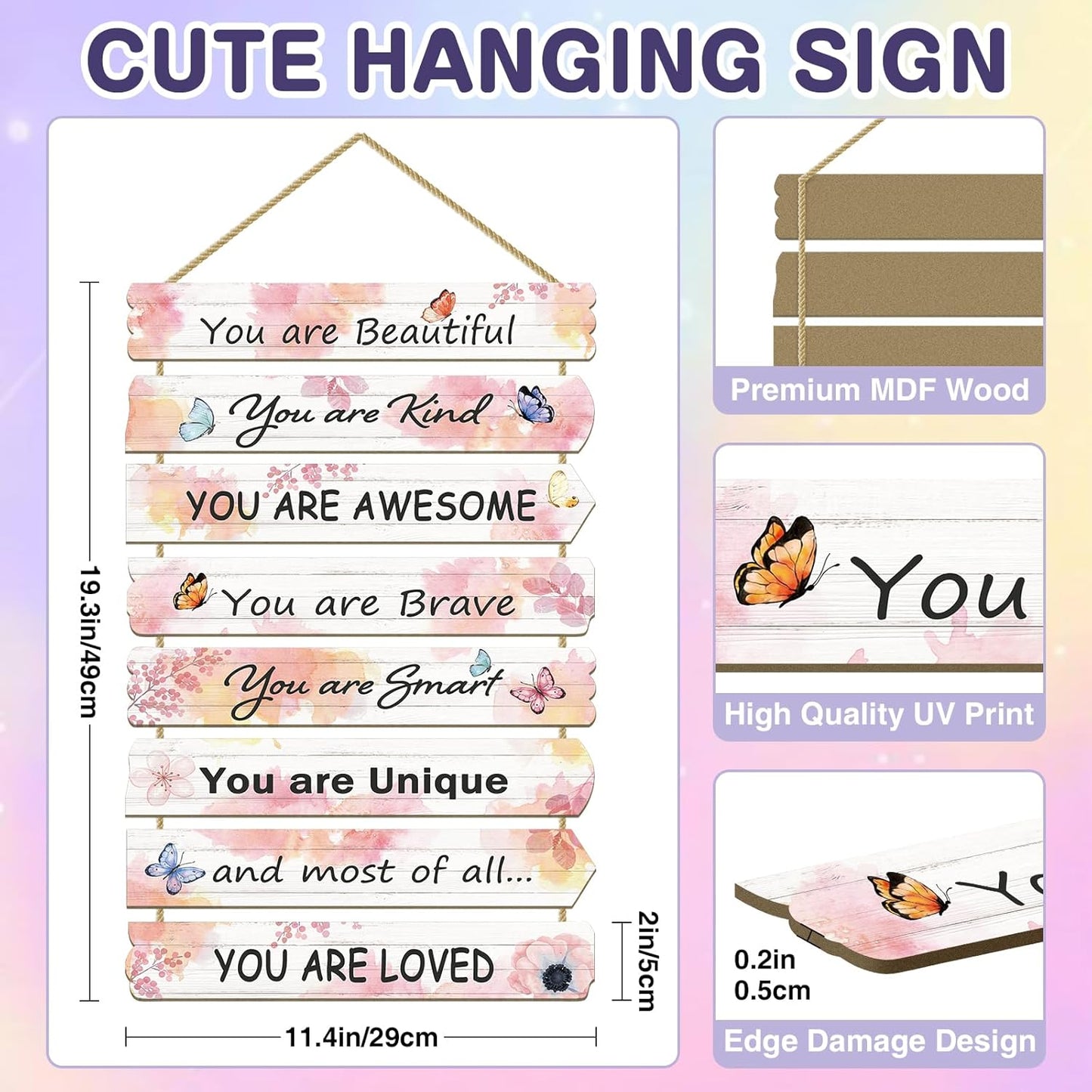 Girls Room Decor Butterfly Wall Decor for Girls Bedroom Inspirational Wall Art for Kids Pink Wall Decorations Little Girl Toddler Room Wood Sign Nursery Room Decor (Butterfly)