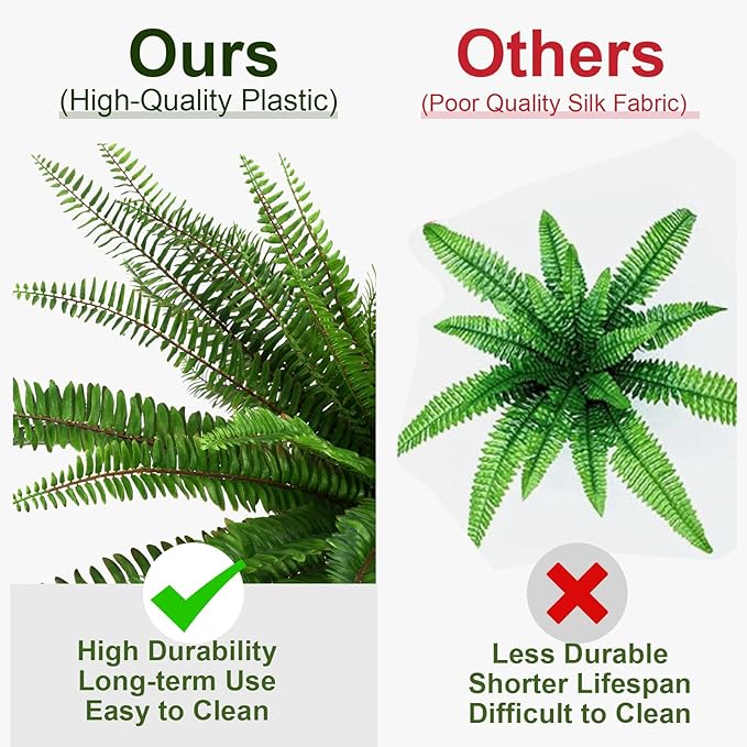 Velener 36 Inch Artificial Boston Fern Large Hanging Plant, Fake Fern Plants Bush Indoor for Home Decor, Faux Plants Outdoor, Garden, Office, Garden Decoration(Green)