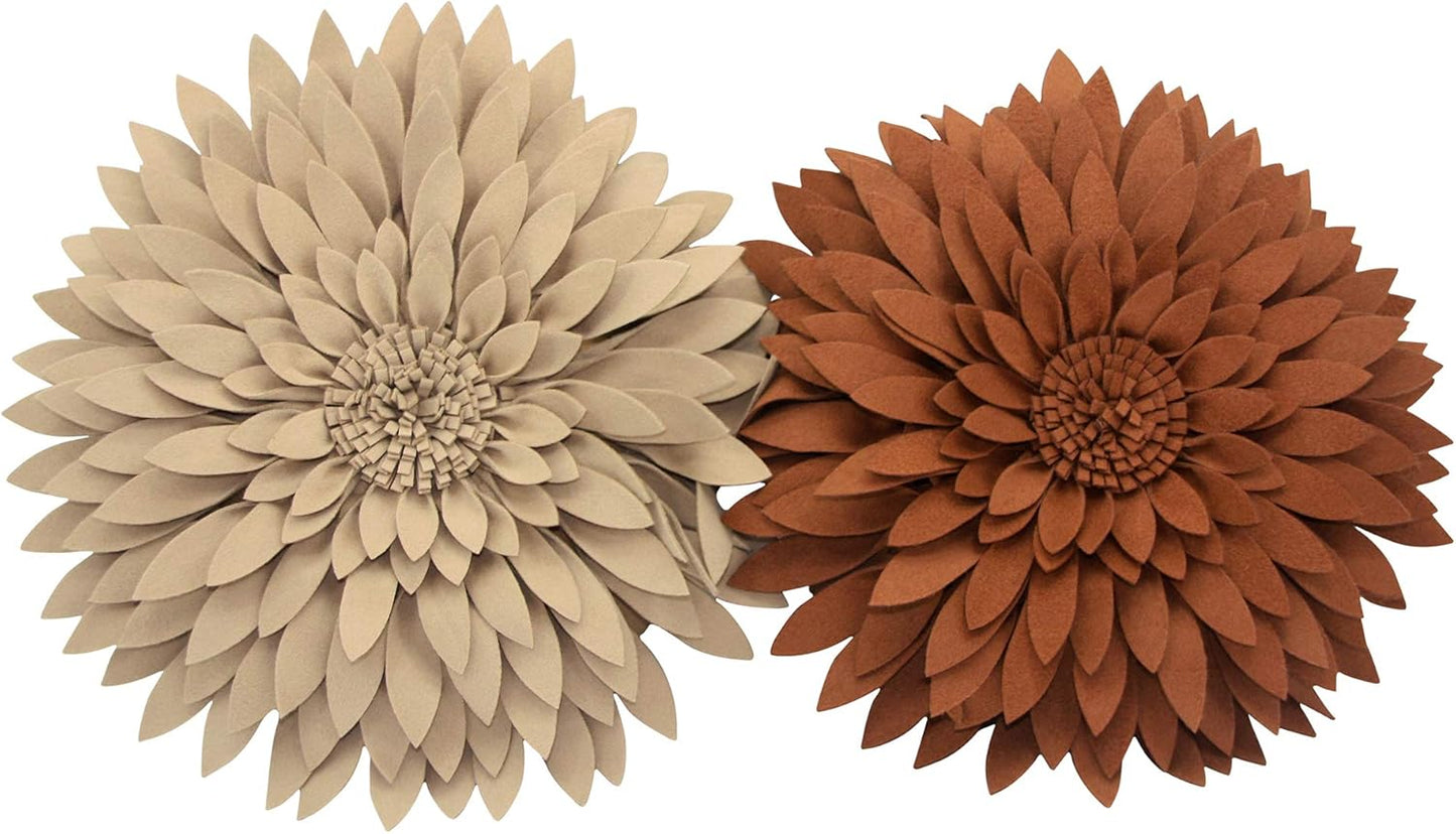 Contempo Lifestyles 3D Daisy & Sunflower Decorative Pillow - 14.5" Flower, 13" Pillow with Insert, Latte