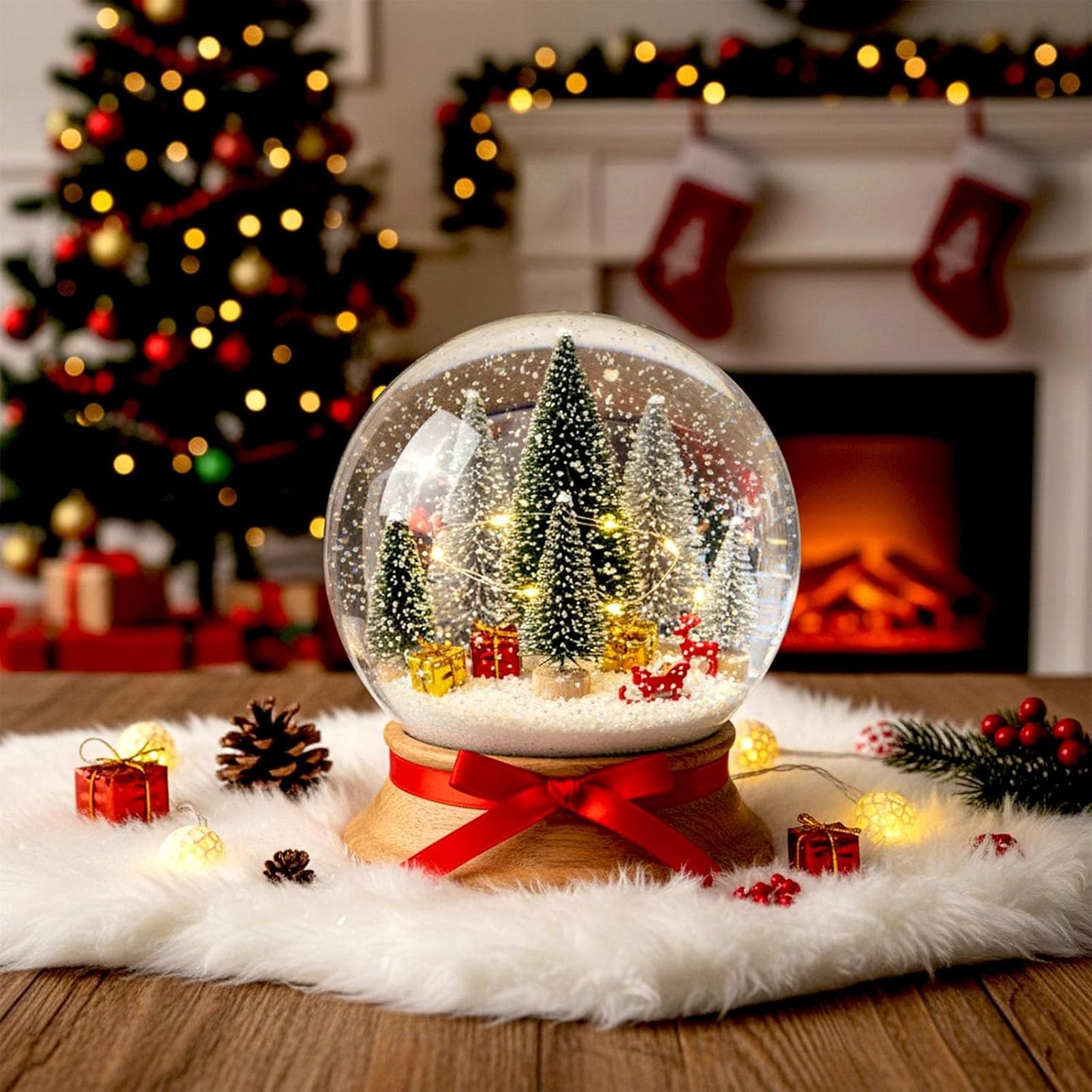 LOVEINUSA 45PCS Colorful Mini Christmas Trees, Snow Frosted Sisal Trees Colored Bottle Brush Xmas Trees with Wooden Base for Xmas Winter Home Table Decoration