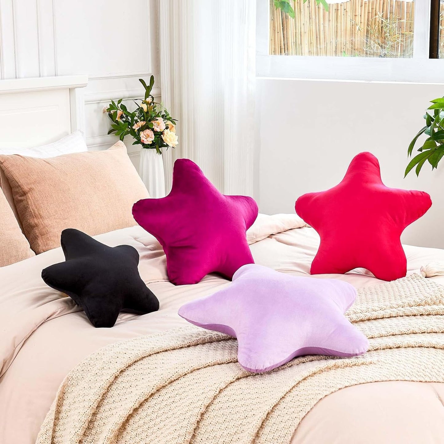 Fuchsia Star Throw Pillow, Cute Star Pillow Room Decor, Soft 19.6" Star Shaped Decorative Throw Pillow for Bedroom, Star Plush Floor Cushions Pillows