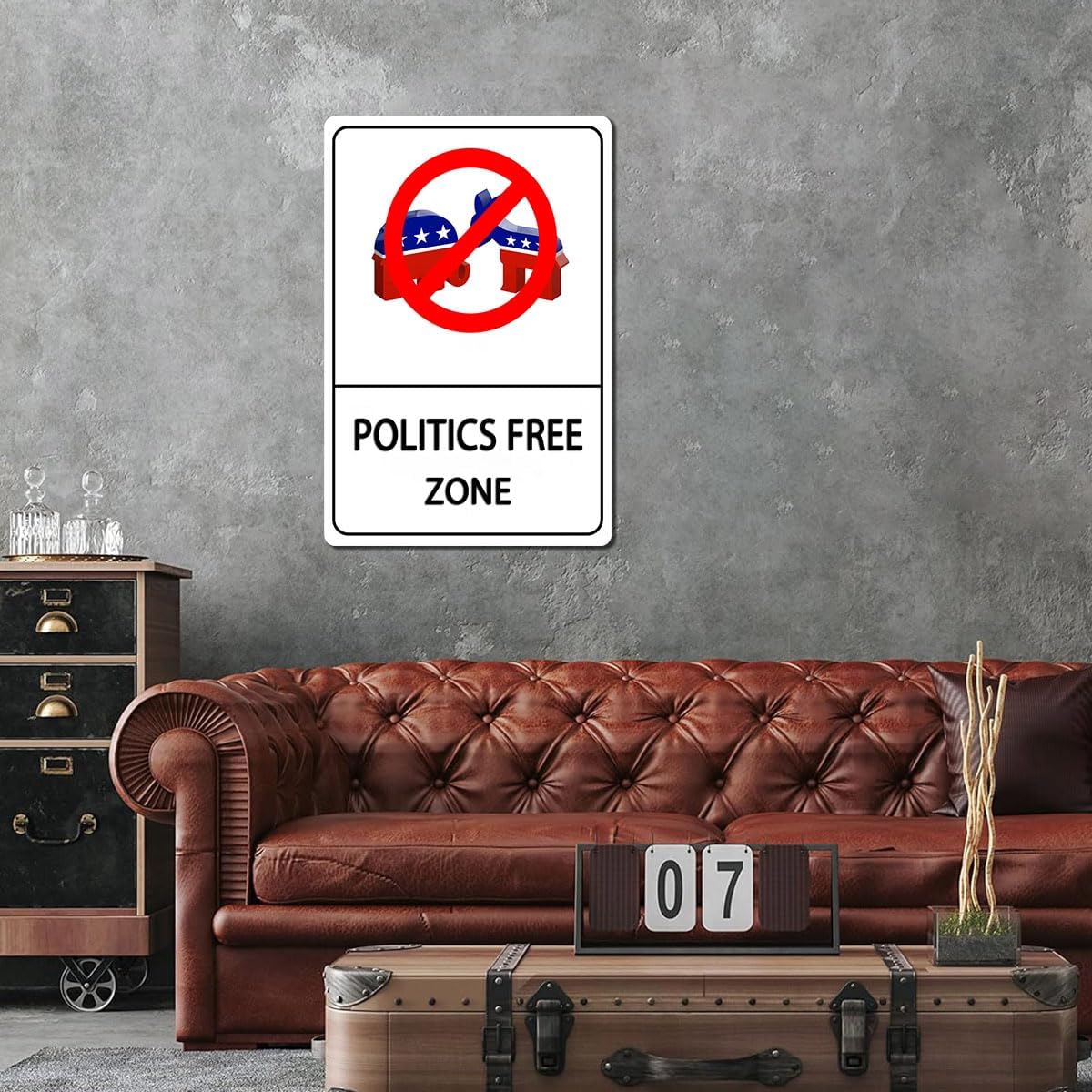 No Politics Zone Metal Sign - Politics Free Zone Wall Art for Home, Office, or Workplace, No Political Talk Sign, 8"x12" Tin Poster
