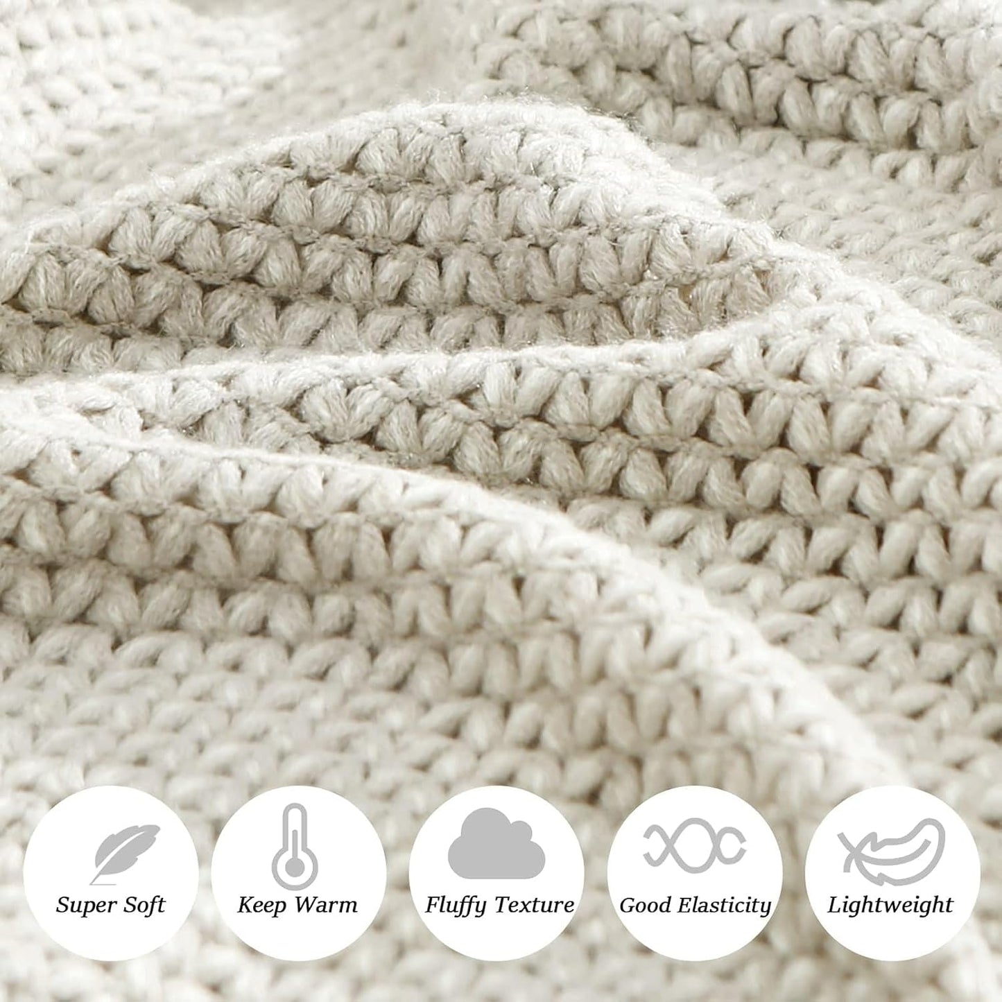 Blagic Grey and White Knit Throw Blanket with Tassel Home Decor Blanket Holiday Throw Wrap Shawl Scarf, Lightweight Soft Cozy Warm Fluffy, Wheat Textured, 60" W x 80" L