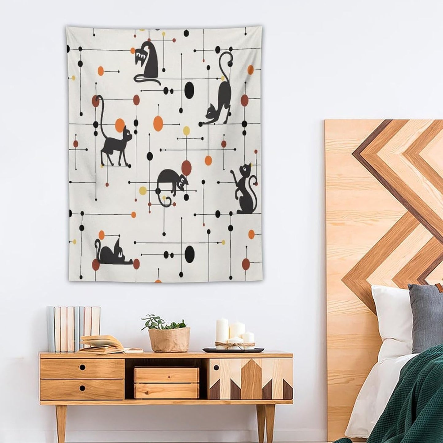 ICMOLYYENLO Abstract Cat Tapestry, Medieval Abstract Atomic Star Cat Vintage Home Wall Hanging Art Tapestry for Bedroom Living Room Dormitory 60x60 Inch