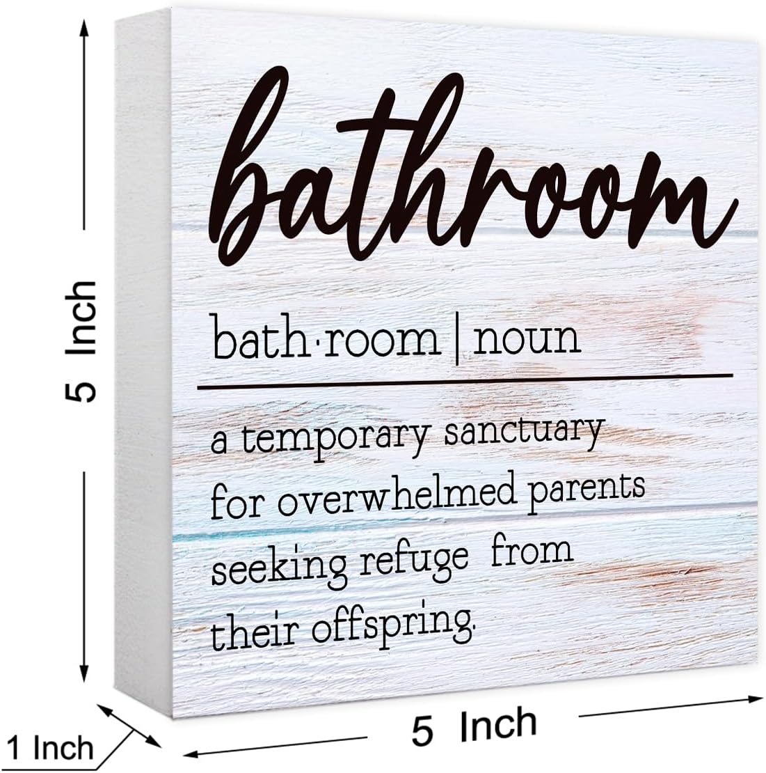 Funny Rustic Grey Wood Sign Bathroom Definition Block for Shelf, Toilet, Restroom, Home Tabletop Desk Decor - Farmhouse Wooden Box Sign