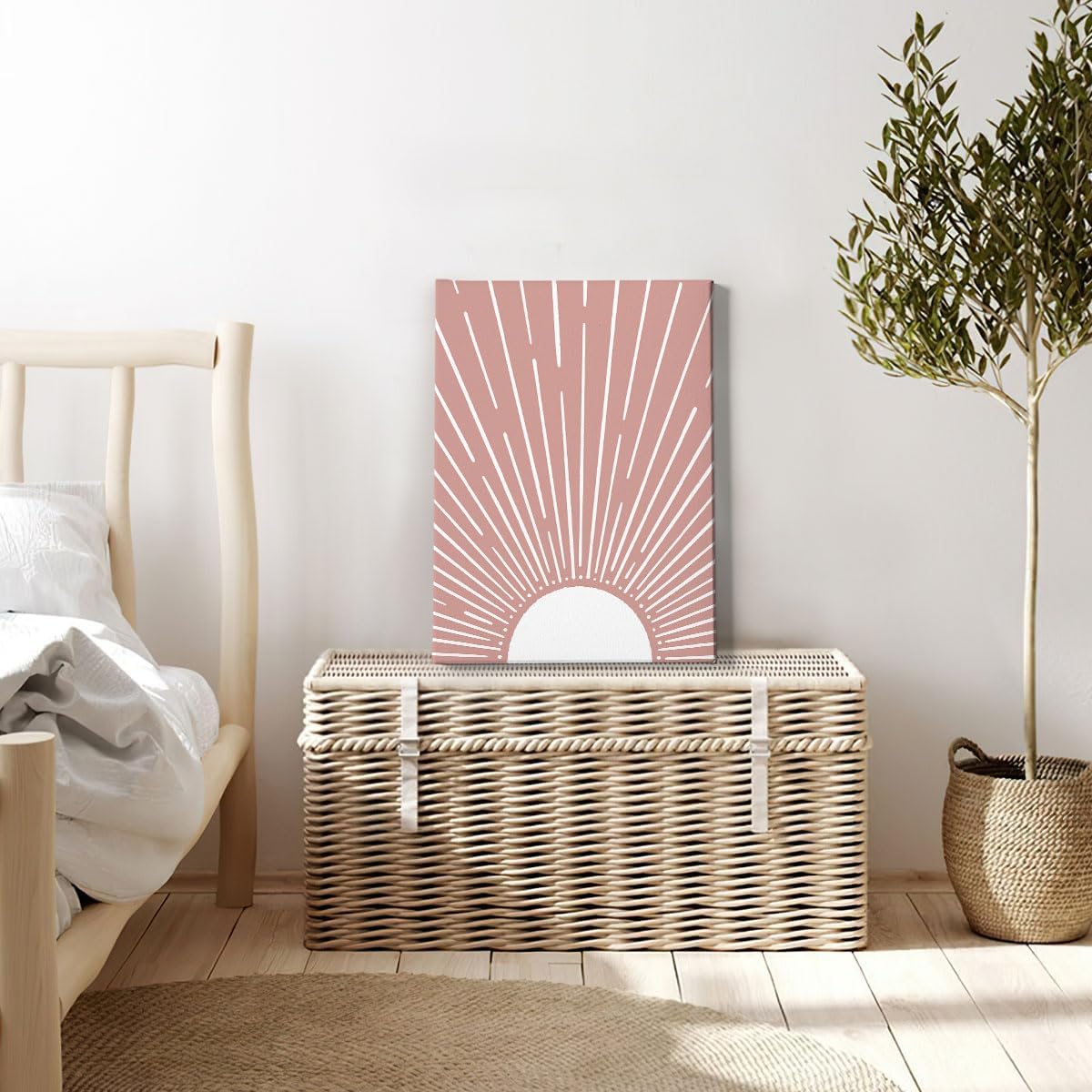 HIWX Boho Sun Framed Canvas Pictures, Boho Wall Art, Sunrise Wall Art Decoration for Bathroom, Office, Bedroom 11x14 Prints (Pink)