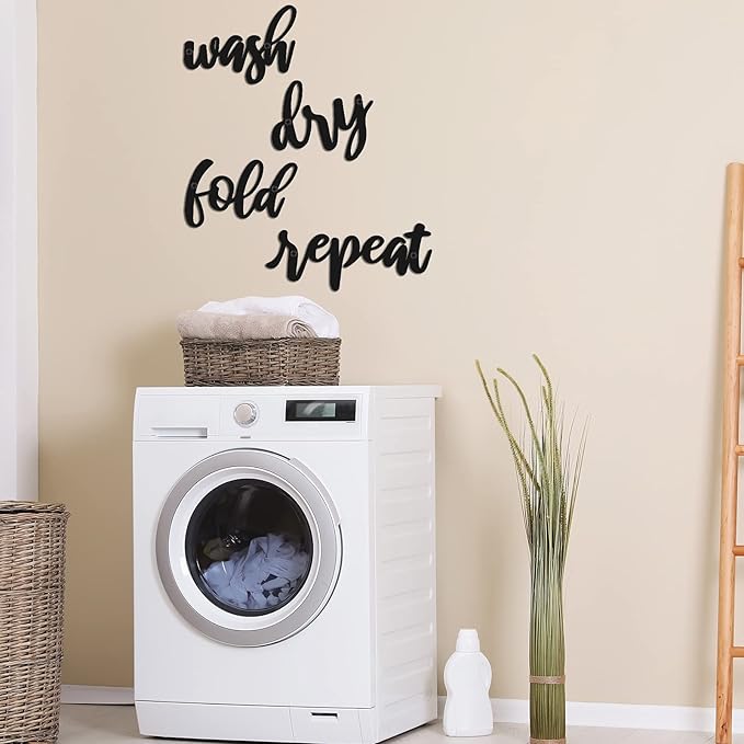 4 Pieces Laundry Sign Room Decor Metal Wash Dry Fold Repeat Wall Arts Signs Funny Laundry Room Signs Vintage Metal Wall Decor for Bathroom Home Decorations Supplies