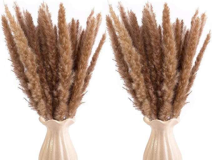 Uieke 120pcs Dried Brown Pampas Grass, 17" Natural Dried Flowers Arrangements Dried Reed Plumes for Home Boho Wedding Party Decoration