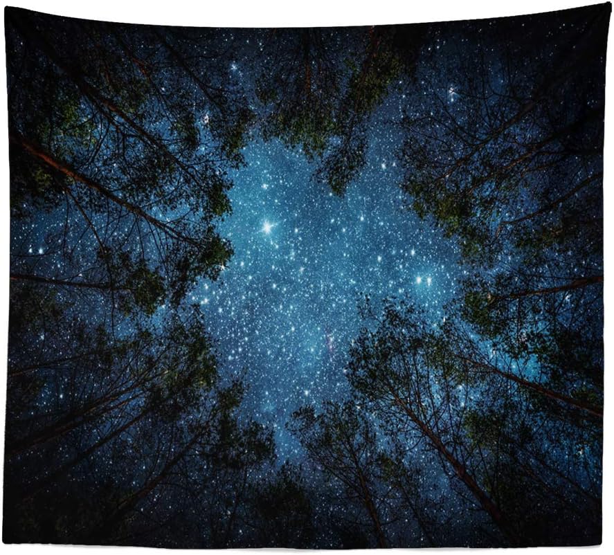 Llamazing Forest Tapestry Home Decor Landscape Living Room Bedroom Decoration Magic Tapestry Curtain (Looking Up at The Stars, 78''L×60''W)