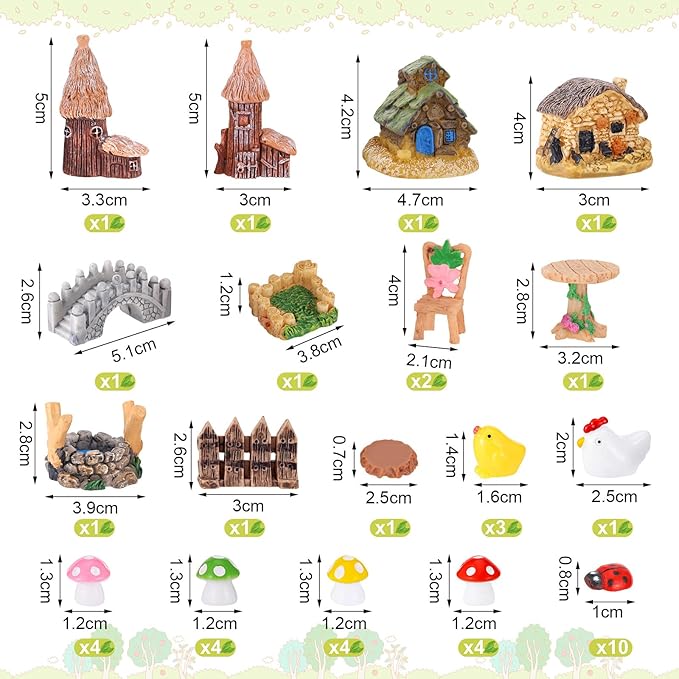 60 PCS Mini Fairy Garden Accessories Kit Enchanted Miniature House Decor Set with Tiny Figurines, DIY Micro Landscape Ornaments for Terrarium, Dollhouse Succulent Craft