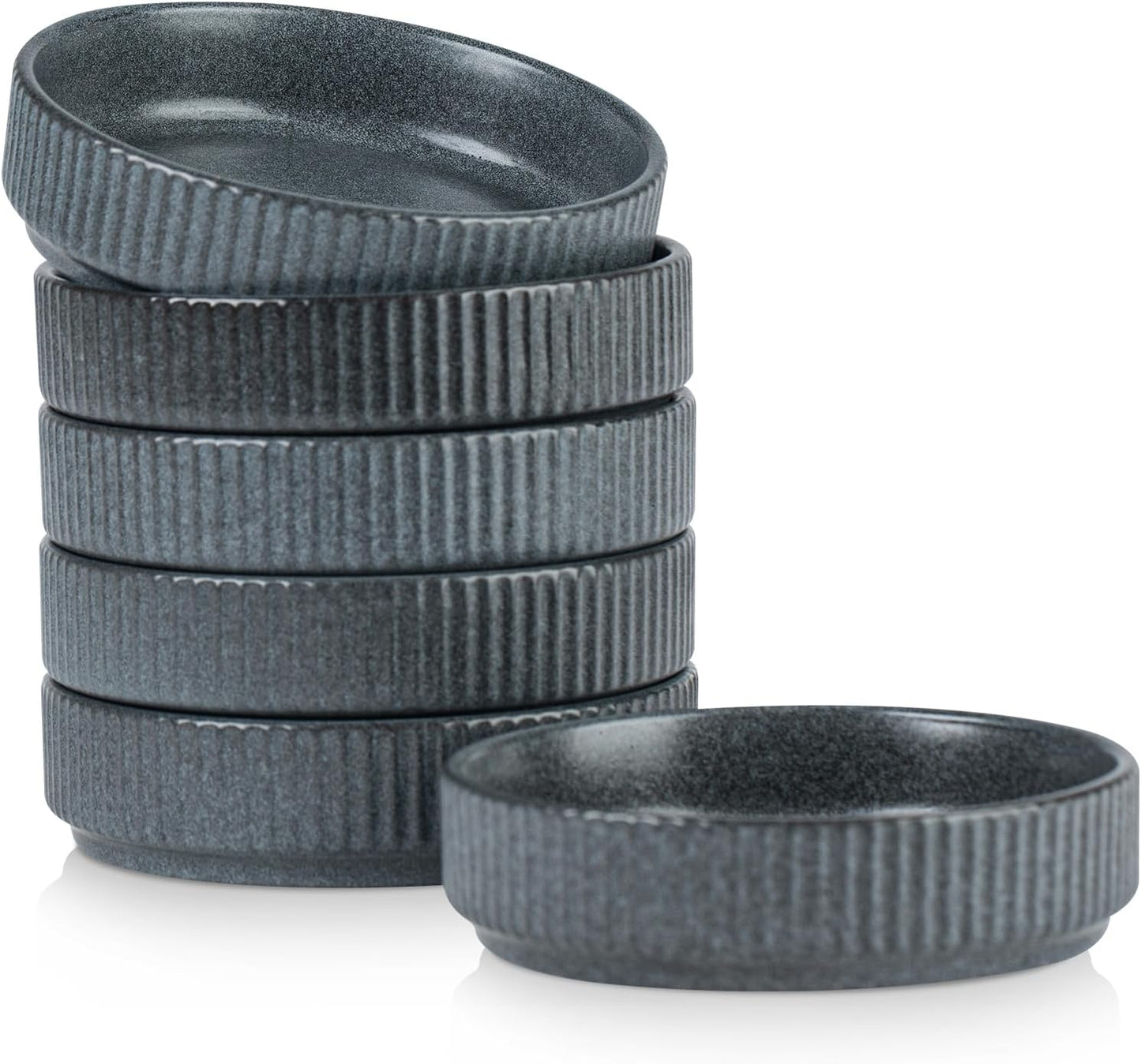 famiware Star Soy Sauce Dish Ceramic Dipping Bowls Set of 6, 4 oz Individual Dip Sauce Cups/Bowls/Dishes/Plates, Small Serving Bowl for Side Dishes, Dessert, Ice Cream, Sushi - Matte Dark Charcoal