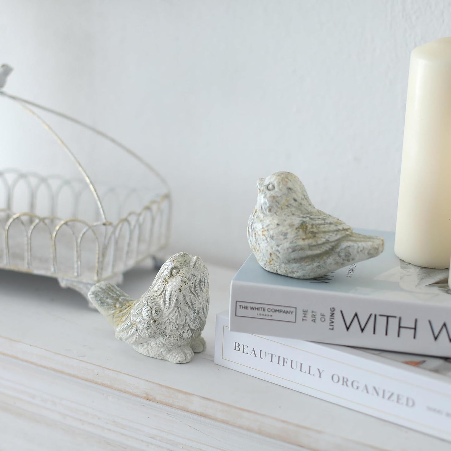 BIG FORTUNE Outdoor Bird Statues Bird Decor Figurines for Home Cement Bird Sculpture for Patio Yard Lawn Ornament, 2style/Set,Indoor Outdoor Bird Decorations Statue(Gray)