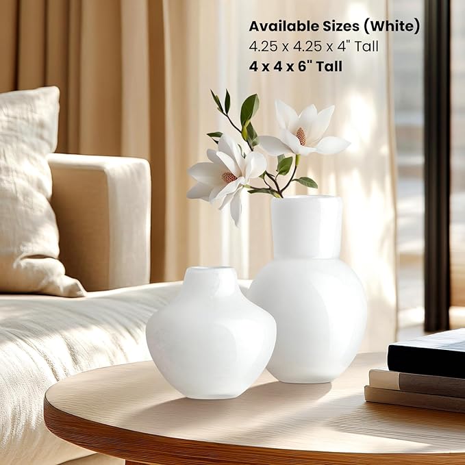 Torre & Tagus 6" Mouth Blown Art Glass Vase for Flowers - Opaque White Small Table Vase & Handmade Small White Accent for Modern Home Decor, Neutral Bud Vases as Decorative Shelf Decor or Wedding