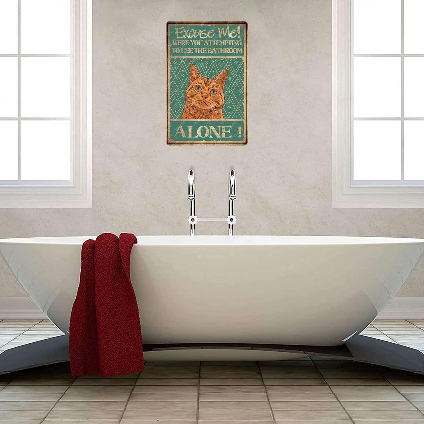Metal Signs Excuse Me Were You Attempting To Use The Bathroom Alone Orange Cat Tin Sign Vintage Wall Decor for Home Bar Bathroom Toilet 12x8 Inch