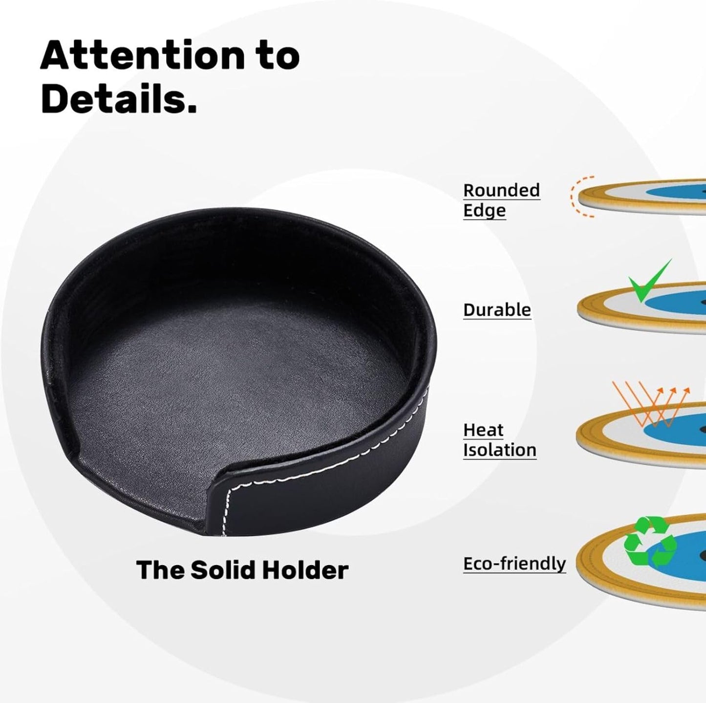 Evil Eye Themed Leather Drink Coasters Set of 6 with Holder Round Cup Coaster for Table Decor