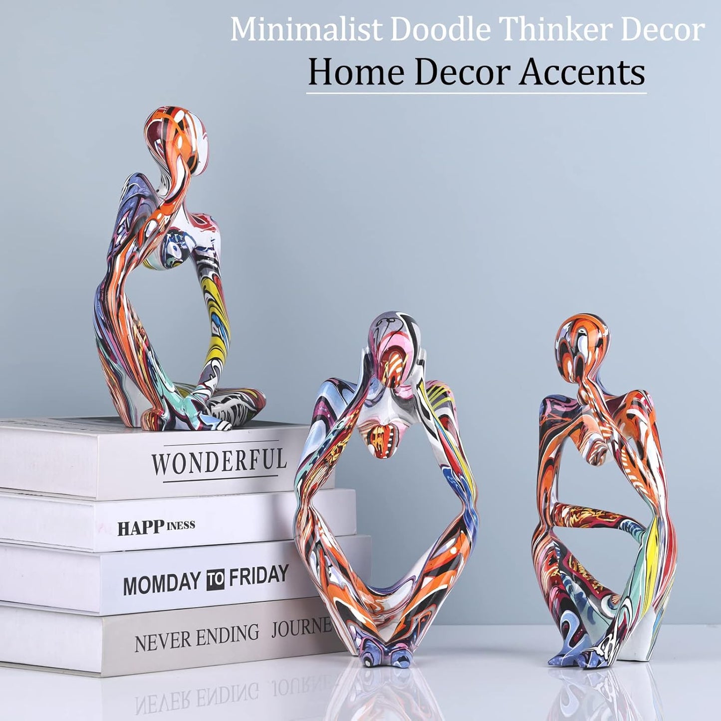 Large Minimalist Abstract Graffiti Right Thinker Statue, Colorful Art Meditation The Thinker Figurine Ornaments, Bookshelf Coffee Table Decor Home Office Desk tabletop Living Room Decor Figurine