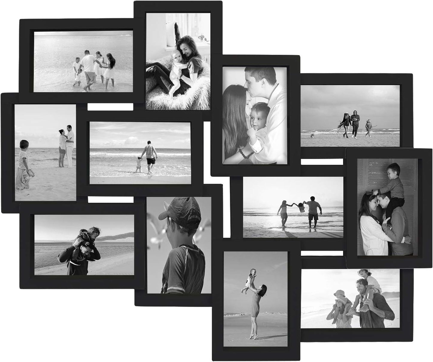 Jerry & Maggie 12 Opening Collage Picture Frame, Multi Picture Frame for Wall, 4x6 Inches, Plastic Wall Picture Frames for Living Room, No Assembly, Black