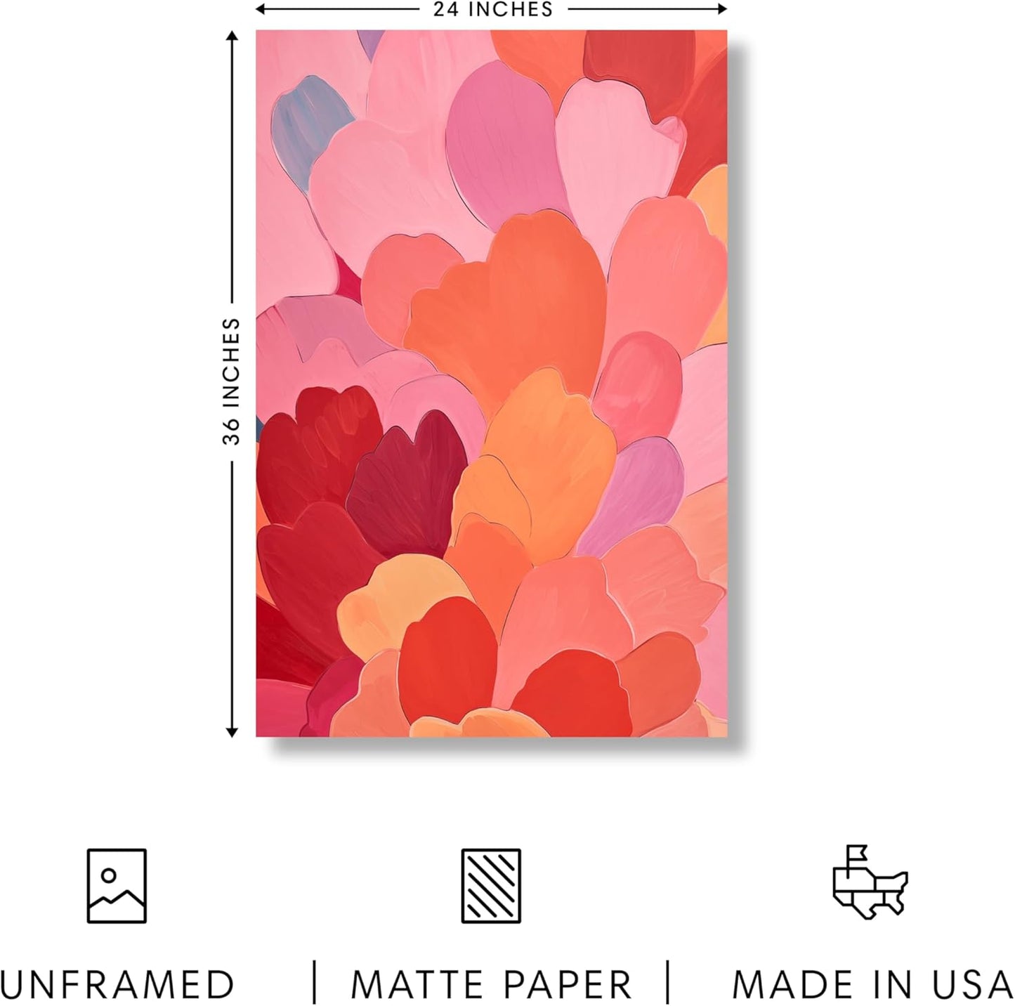 HAUS AND HUES Colorful Abstract Wall Art - Minimalist Retro Picture for Living Room Decor, Red and Pink Modern Wall Art Painting (Petals 1, Unframed, 24x36)