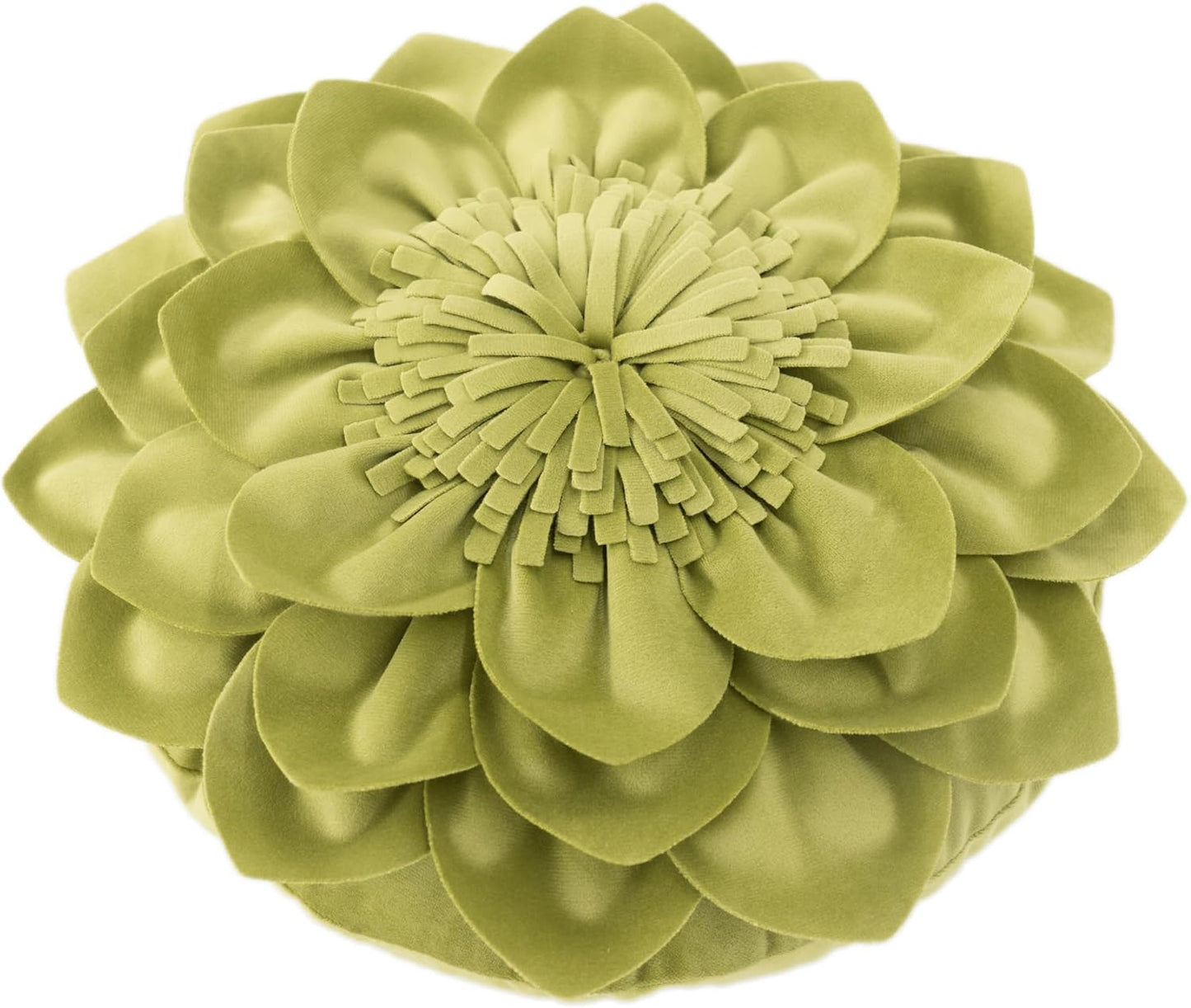 Decorative Throw Pillow 3D Flower Round Pillow Accent Handmade Cushion with Insert for Couch Bed Home Decor 12 Inch Green