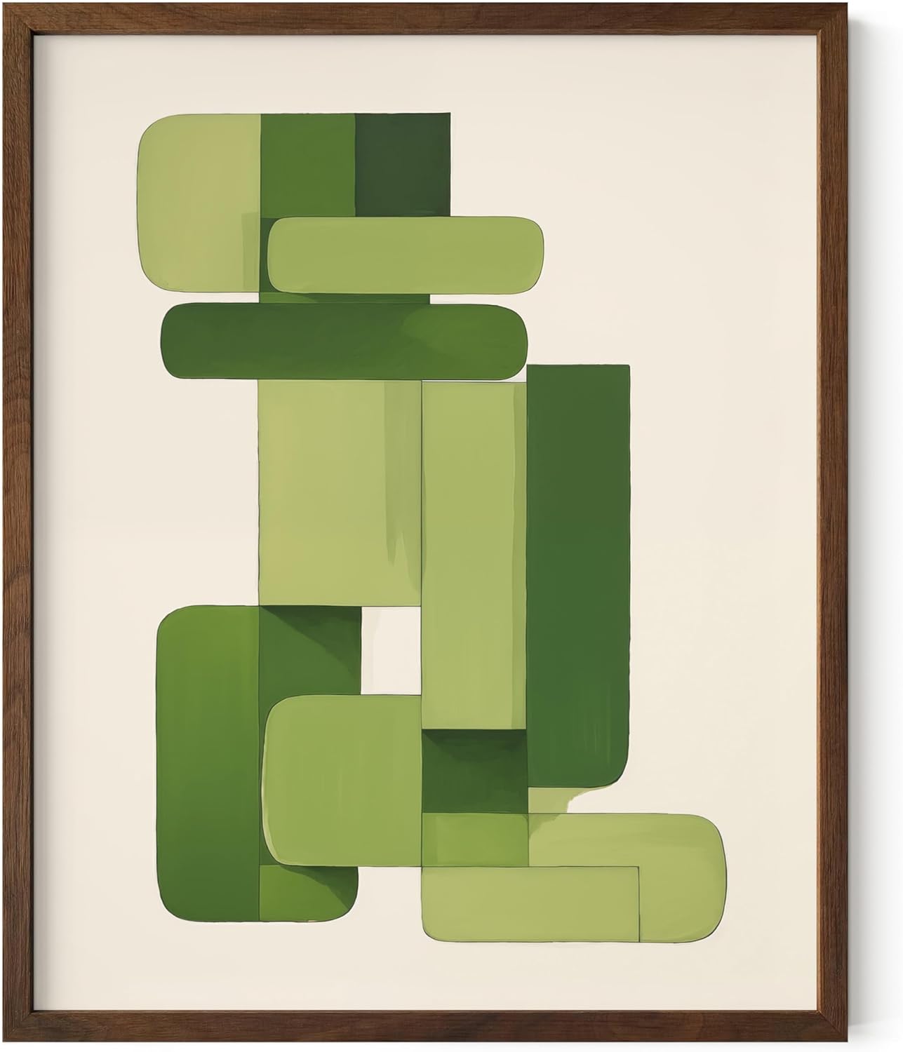 HAUS AND HUES Modern Abstract Wall Art - Blue and Green Living Room Art, Modern Artwork for Walls, Minimalist Picture for Living Room(Green Geometric, Walnut Frame, 16x20)