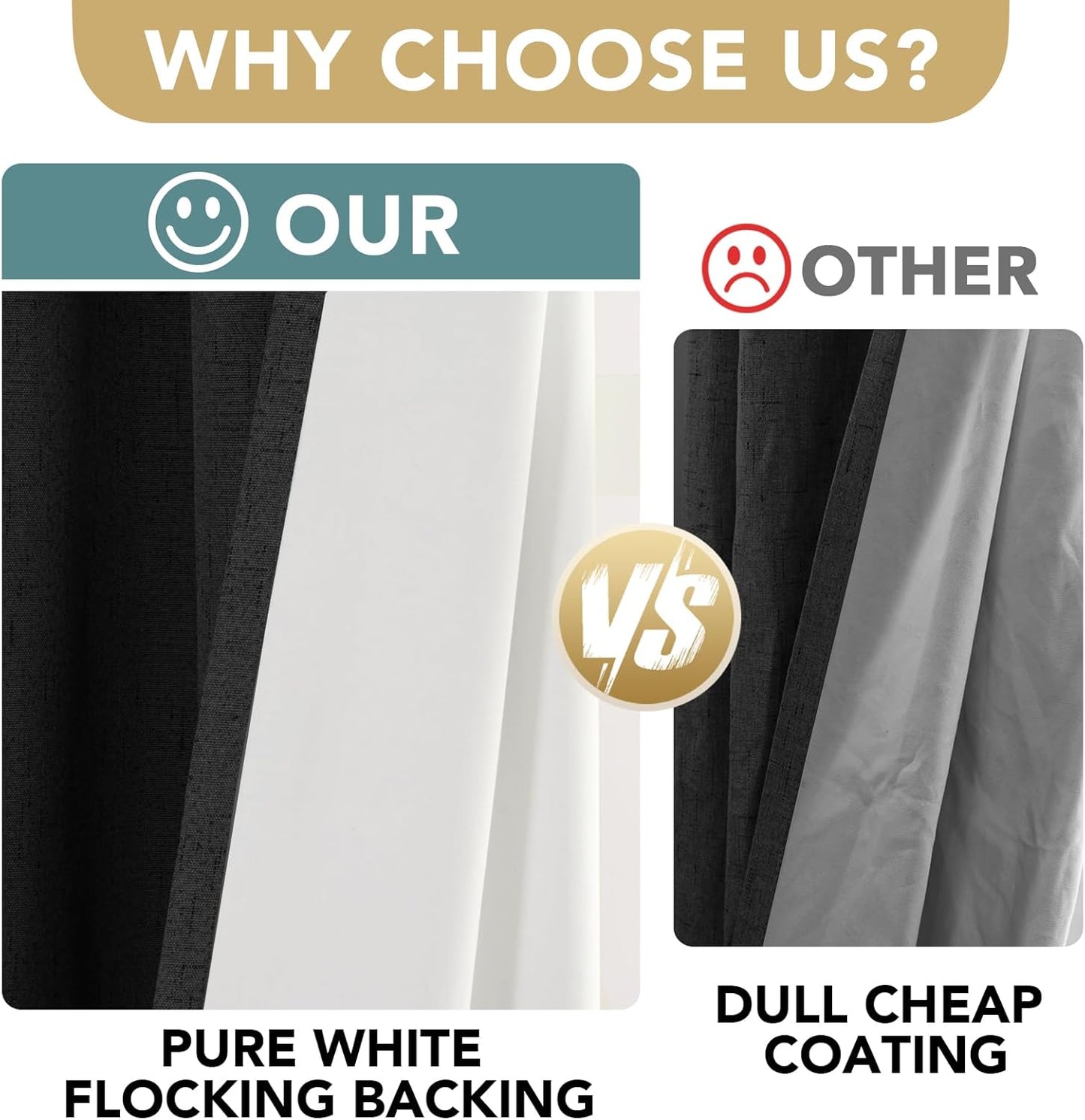 H.VERSAILTEX 100% Blackout Curtains for Bedroom Thermal Insulated Linen Textured Curtains Heat and Full Light Blocking Drapes Living Room Curtains 2 Panel Sets, 52x96 - Inch, Black