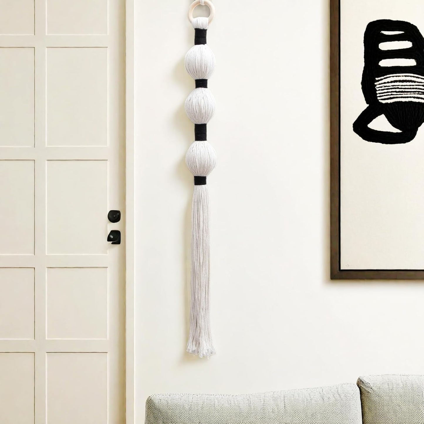 HYVAKUPPA Macrame Wall Hanging Boho Wall Decor Yarn Art Bohemian Handwoven Sphericity Cotton Textile Tapestry for Living Room Bedroom