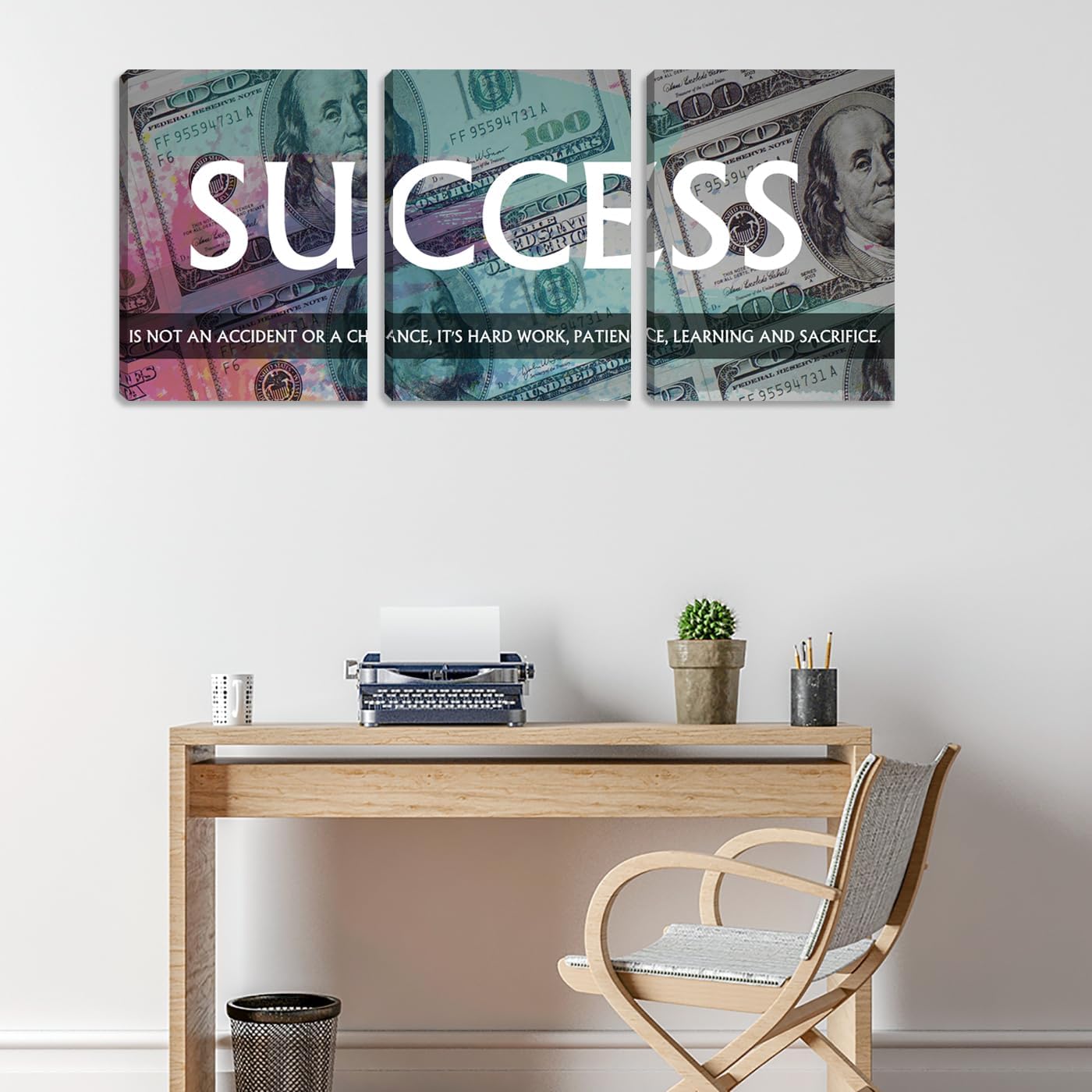 Large Canvas Wall Art Inspirational Success Wall Art Quote Positive Office Decor Motivational Poster 3 Pieces Living Room Bedroom Painting Wall Decor Print Picture Poster Framed Artwork (72" Wx36 H)