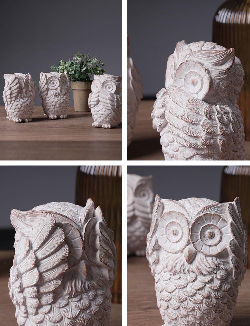 HAUCOZE 3pcs Owl Figurine Statue Animal Decor Gifts Modern Arts Sculpture Polyresin 5.1inch