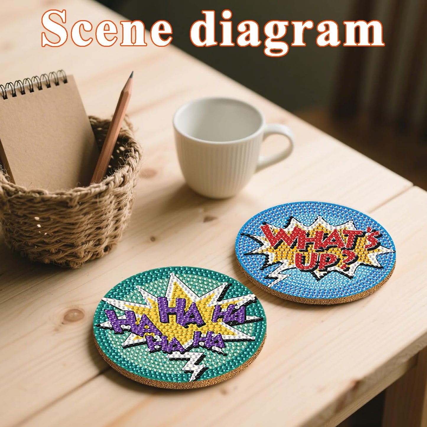 DOTSOPS Small Diamond Art Coaster with Holder 5D Diamond Painting Kits for Adults Round Full Drill Beginners Gem Dots Craft Arts DIY Supplies Party Home Decor 6Pack