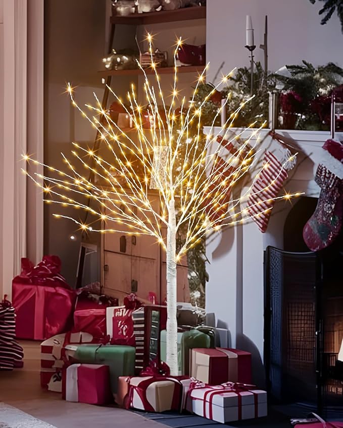 4 FT Lighted Birch Tree Artificial White Tree with 432 LED Timer Outdoor Artificial Trees for Christmas Festival Patio Home Indoor Decor
